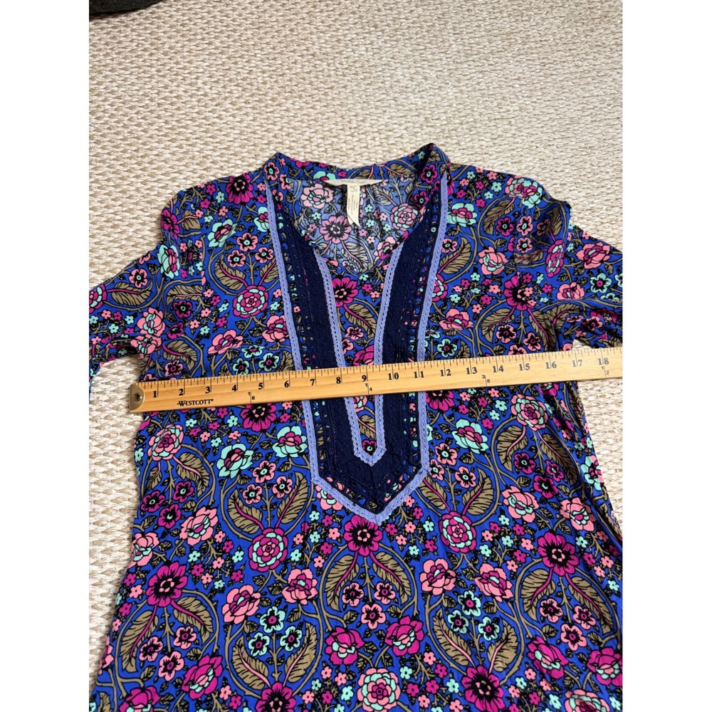 Matilda Jane XS Blue Floral Paisley Crochet Lace Trim boho Tunic Dress Coastal - Picture 3 of 6